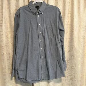 Jos A Bank 100% Cotton Dress Shirt Blue White Checkered Button Up‎ Mens Sz 16-35